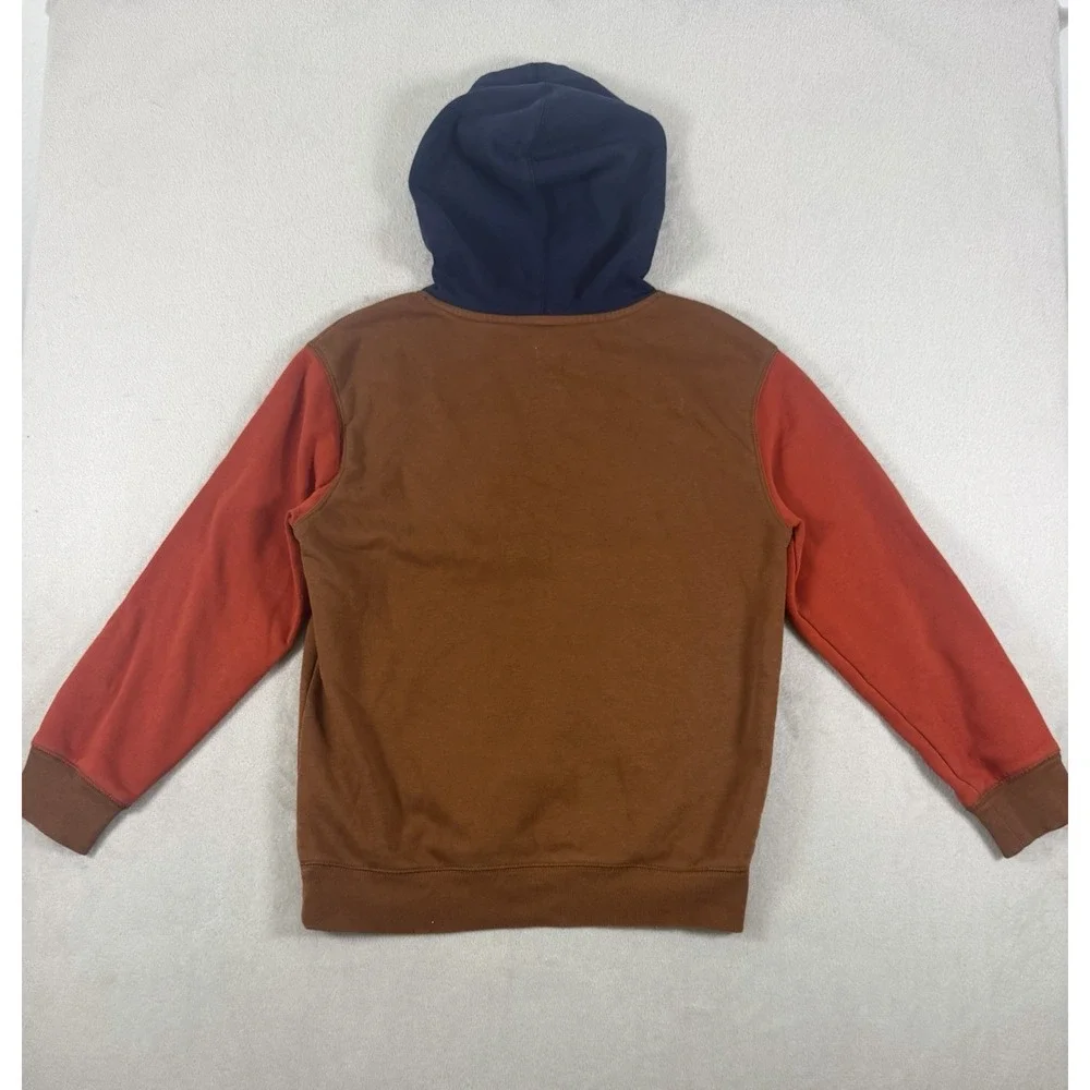 GAP Kids Color Block Logo Pullover Hoodie Boys XL Brown Red Blue Sweatshirt